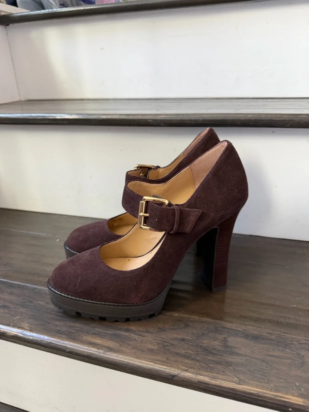 Michael Kors Chocolate Brown Suede Flynn Mary Jane Heels New With Defects sz 8